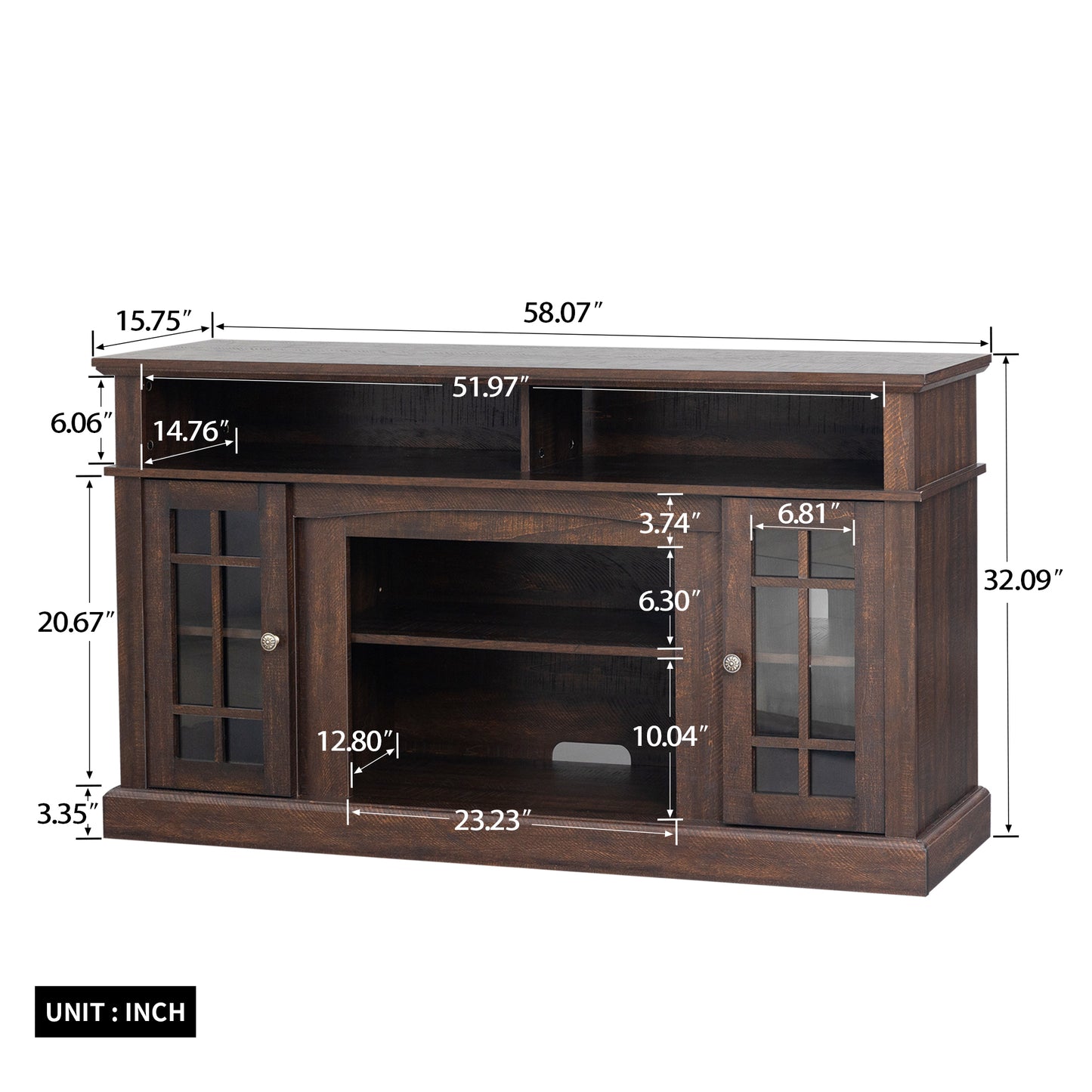 TVstand,media console,storage cabinet,entertainment center,with electronicfireplace,Install theLEDBluetooth band,using the latest infrared heating technology,electronicflame beautiful,safe.color:brown