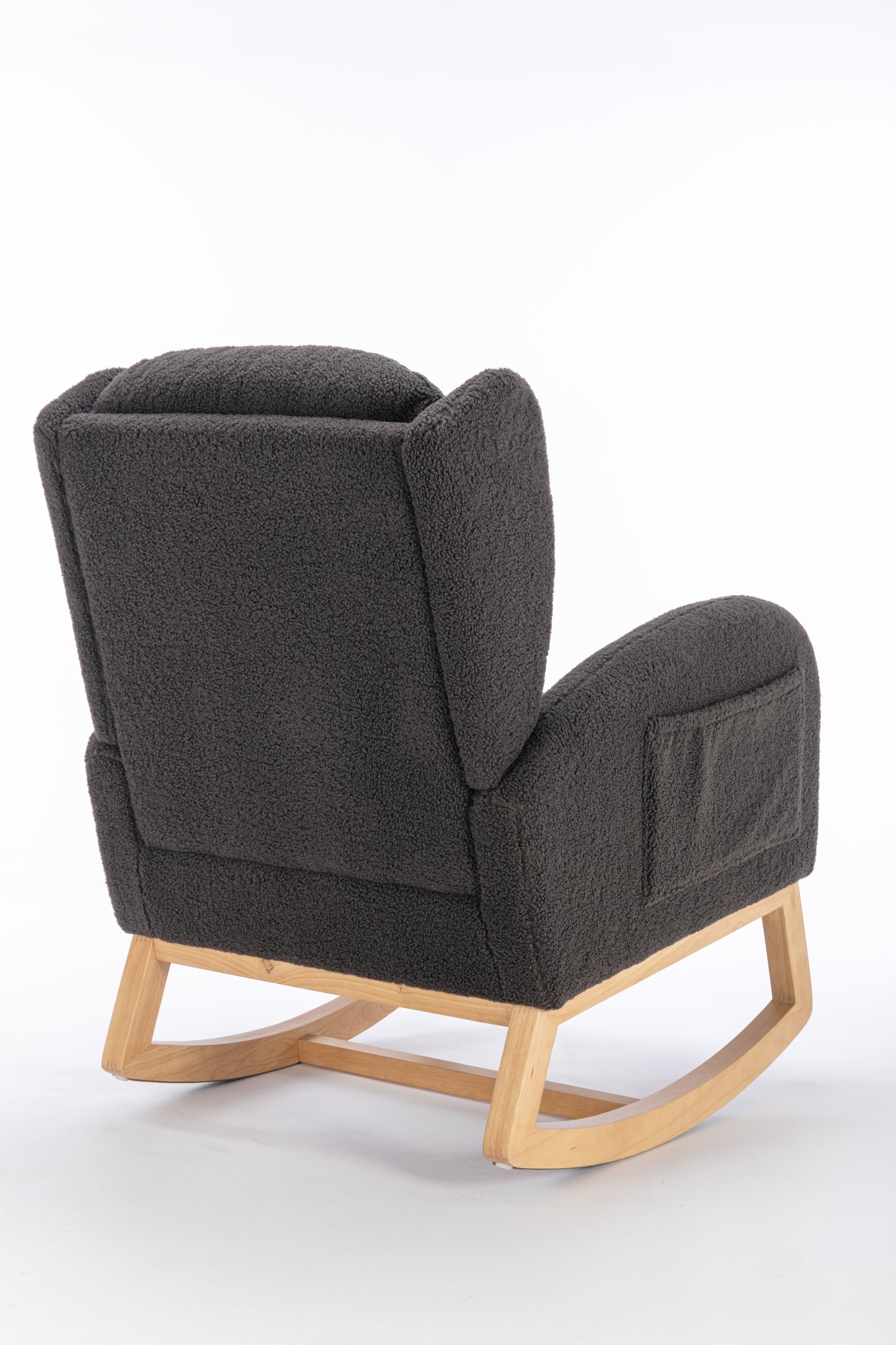 049-Teddy Fabric Rocking Chair With Packet Wood Legs,Dark Gray