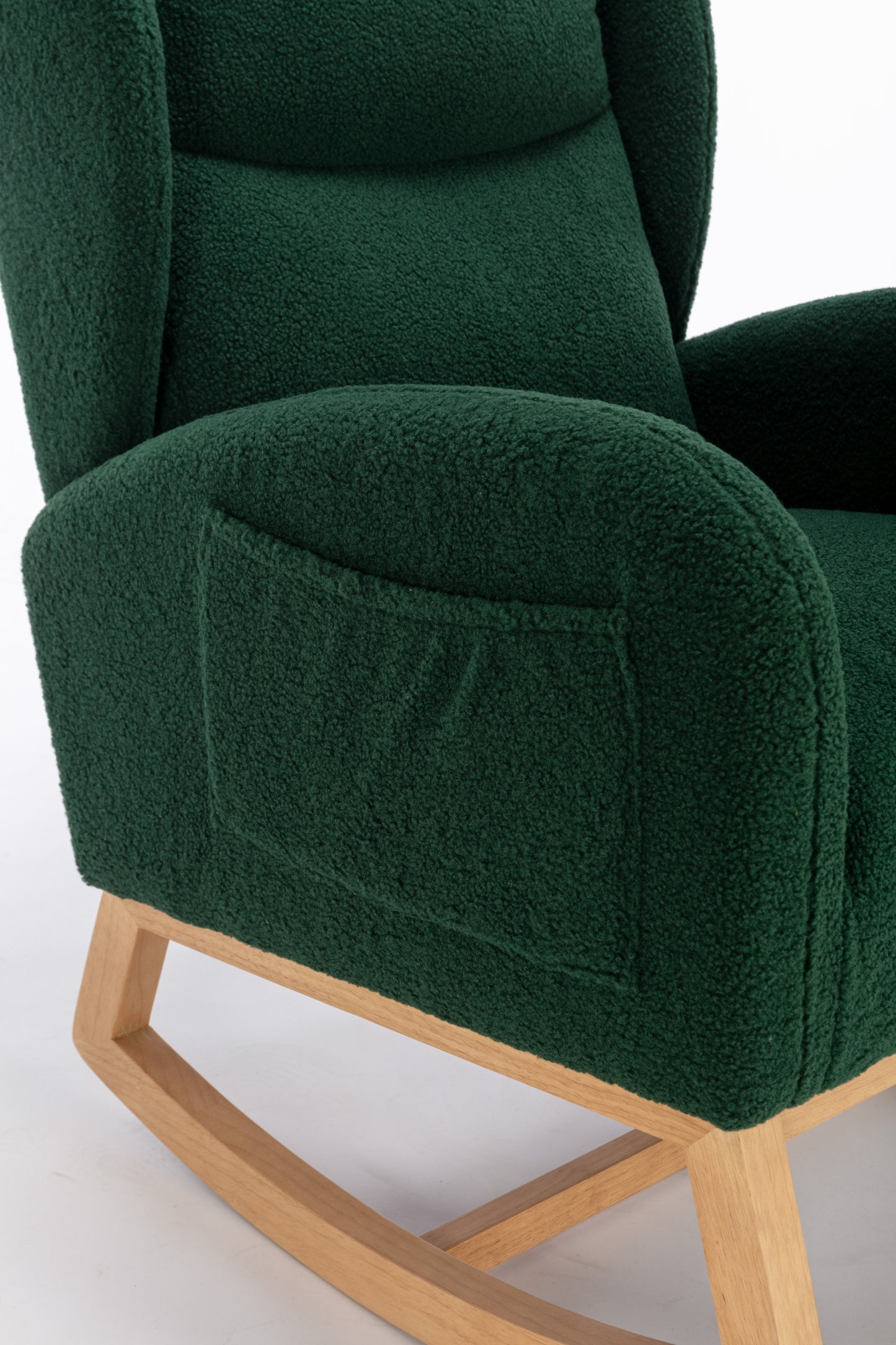 049-Teddy Fabric Rocking Chair With Packet Wood Legs,Green