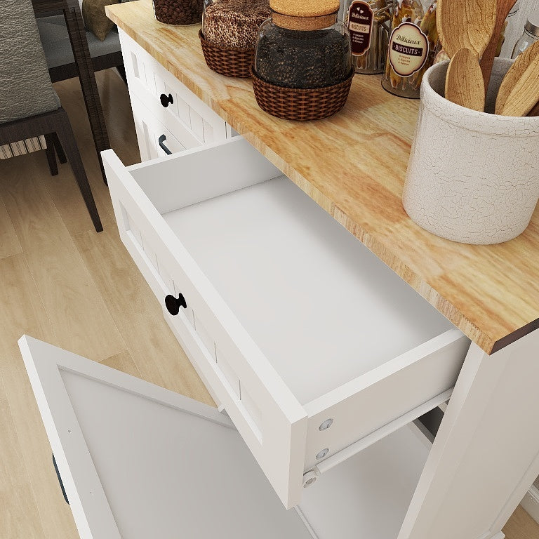 Two Drawers and Two-Compartment Tilt-Out Trash Cabinet Kitchen Trash Cabinet-White