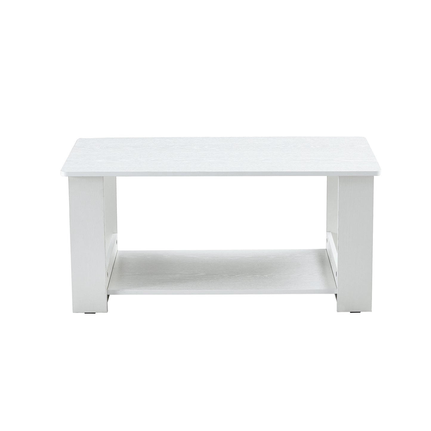 A modern and practical white coffee table. The double layered coffee table is made of MDF material,. Suitable for living room, bedroom, and study. CT-16