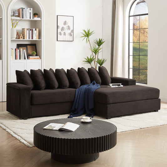 Luxe Oversized L Shaped Sofa with Chaise,Comfy Corduroy L Shaped Sectional Couches with 8 Pillows and Two Armrest storage space,Soft Fluffy Upholstered Sofa Bed for Living Room Apartment Bedroom