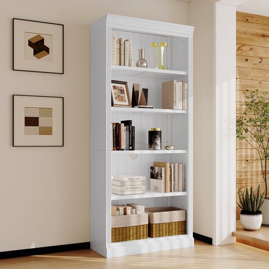 83.4' Tall Wood Bookcase,5-Tier Home Decor Bookshelves with Adjustable Storage Shelves,Storage Organizer for CDs/Books/Movies,Free Standing Storage Shelves for Living Room,Home Office,White