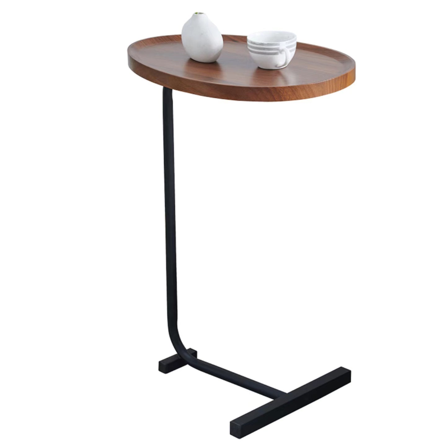 Brown C-shaped Side Table, Small Sofa Table for Living room