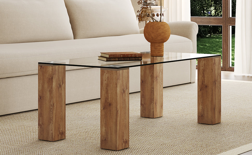 Glass-Top Coffee Table,tea table, with MDF Legs - Stylish Blend of Elegance and Durability 44.9"*21.7"*16.9"