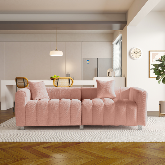 87.4'' Premium Velvet Sofa 3-Seater Loveseat, Modern Bubble Upholstered Couch with Metal Base Legs and 2 Pillows for Living Room, Bedroom.