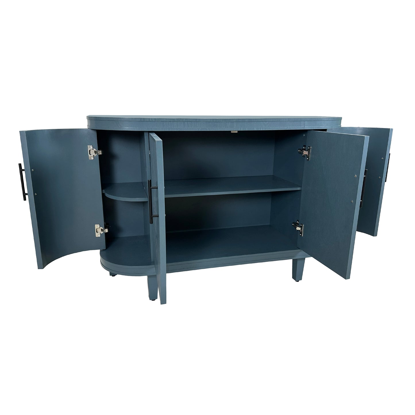 Modern Curved Sideboard 47.2-Inch Decorative Storage Cabinet Wooden Console Table Coffee Bar Cabinet with 4 Doors and Adjustable Interior Shelves for Living Room, Kitchen, Bedroom, Hallway (Blue)