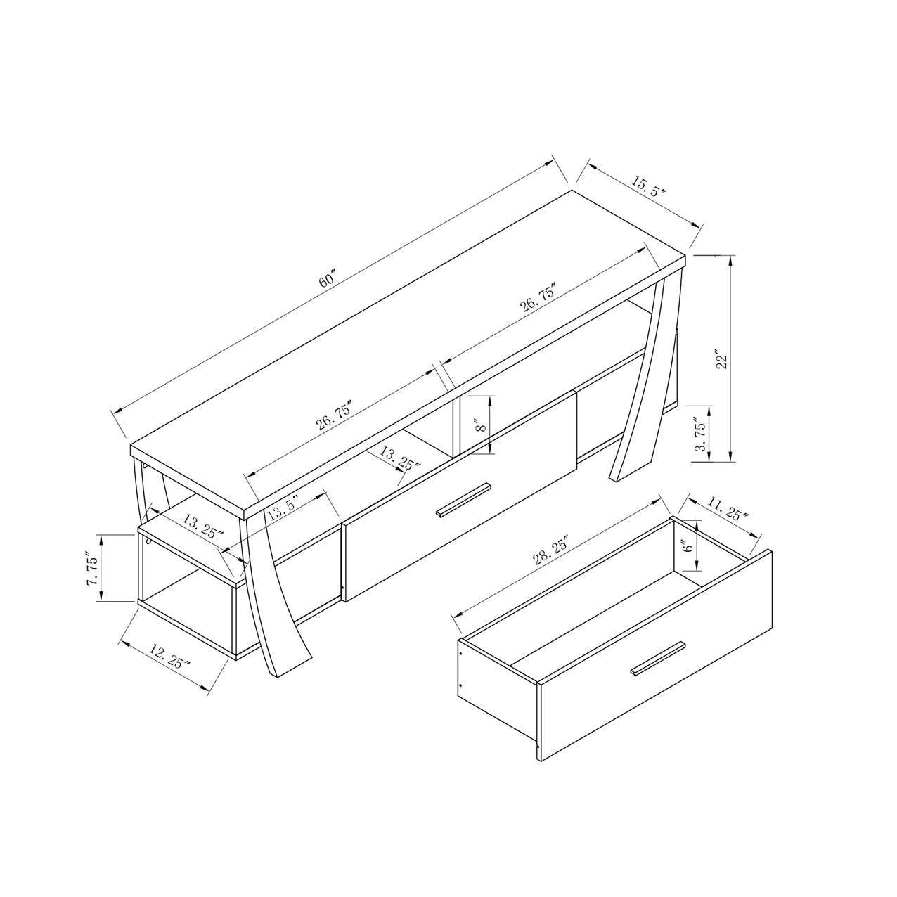 White TV Stand with Two Shelves, One Drawer, and Side Shelf Modern Entertainment Center for Media Storage