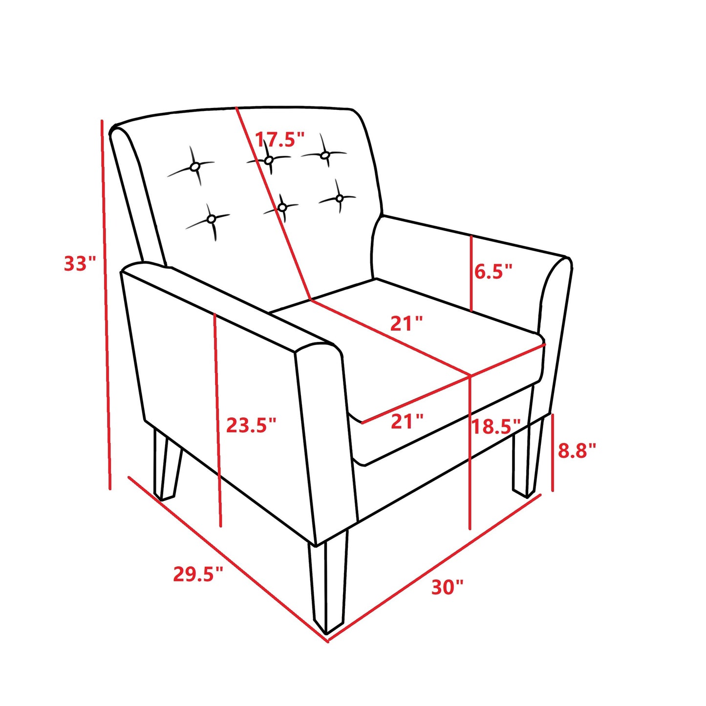 Fabric Accent Chair for Living Room, Bedroom Button Tufted Upholstered Comfy Reading Accent Chairs Sofa (Blue)