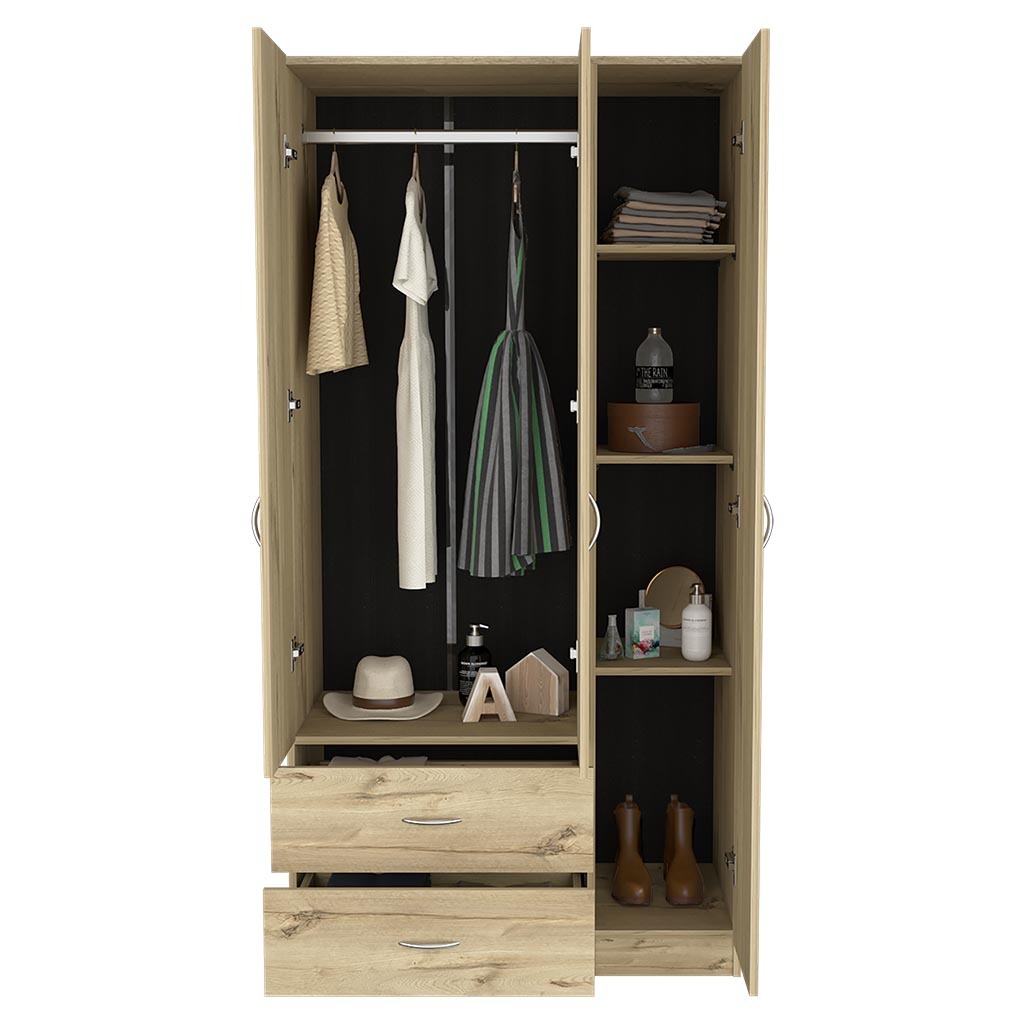 Three Door Armoire Clark, Bedroom, Light Oak / Black