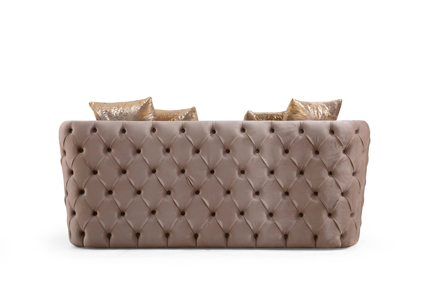 Naomi Button Tufted 3 Pc Set with Velvet Fabric and Gold Accent in Off White