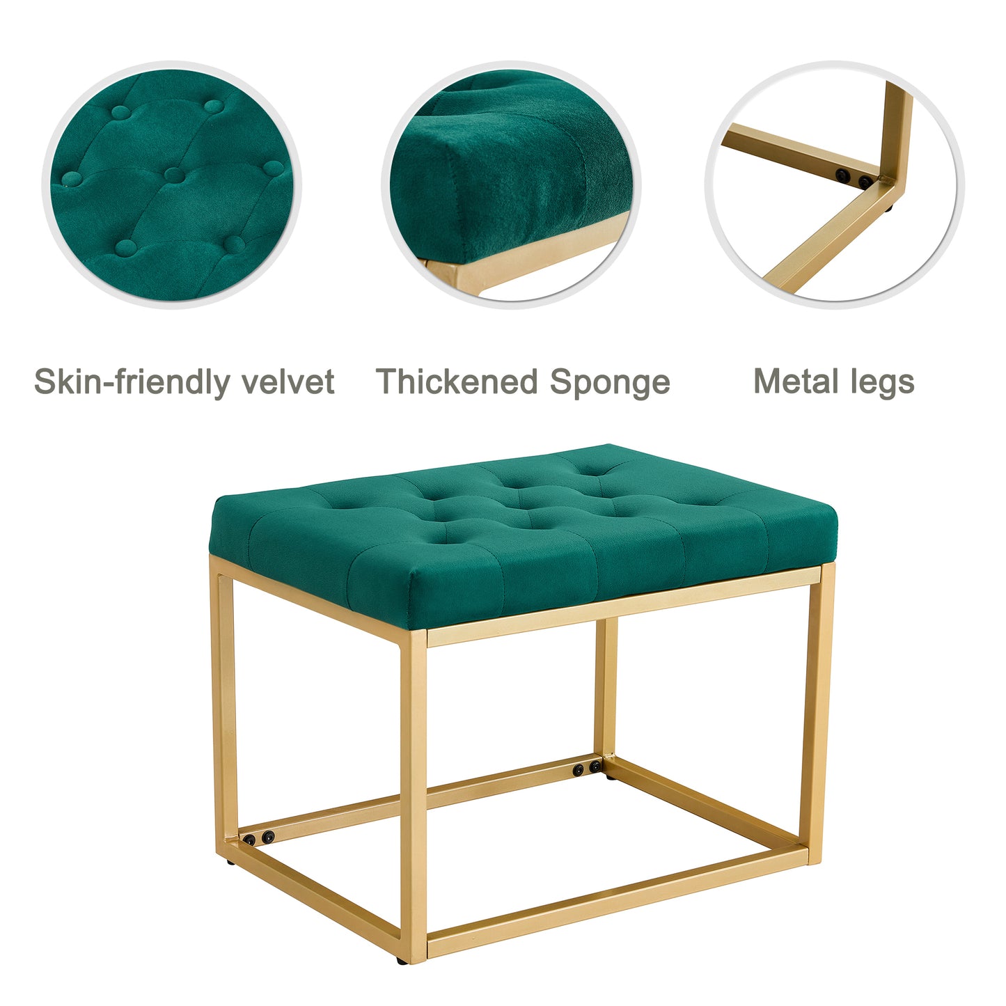 Velvet Shoe Changing Stool,Dark Green Footstool, Square Vanity Chair, Sofa stool,Makup Stool .Vanity Seat  Piano Bench .Suitable for Clothes Shop,Living room, porch, fitting room Bedroom ST-001-LGN