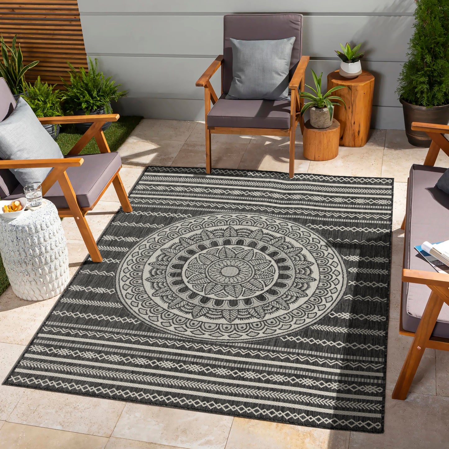 Sunshine GC_HAR2017 Anthracite 5 ft. 3 in. x 7 ft. 3 in. Indoor/Outdoor Area Rug