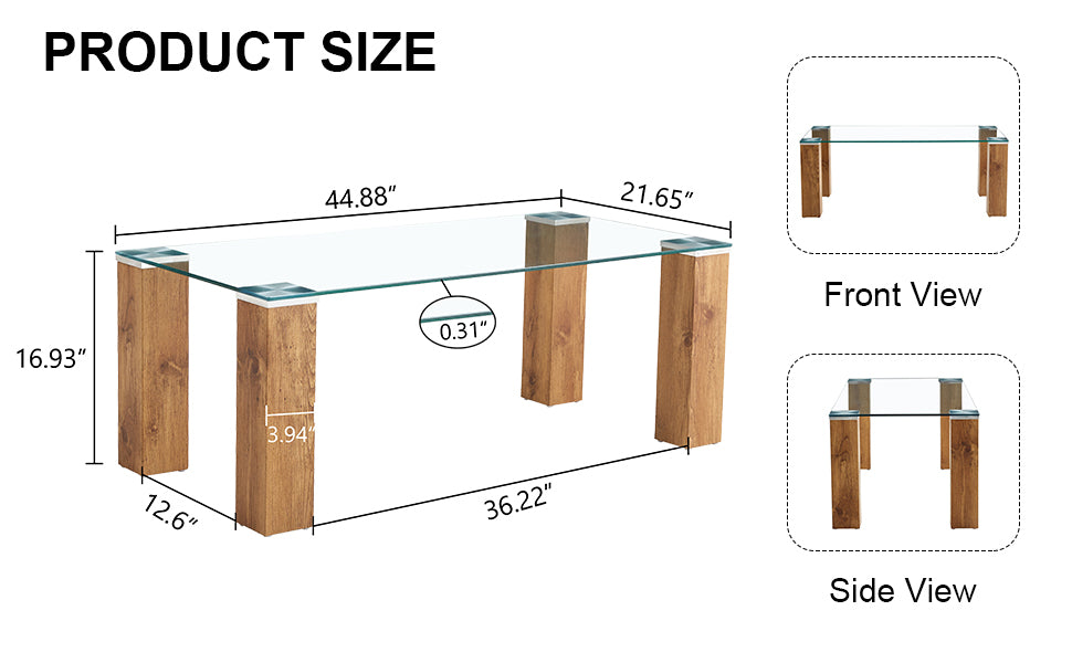 Glass-Top Coffee Table,tea table, with MDF Legs - Stylish Blend of Elegance and Durability 44.9"*21.7"*16.9"