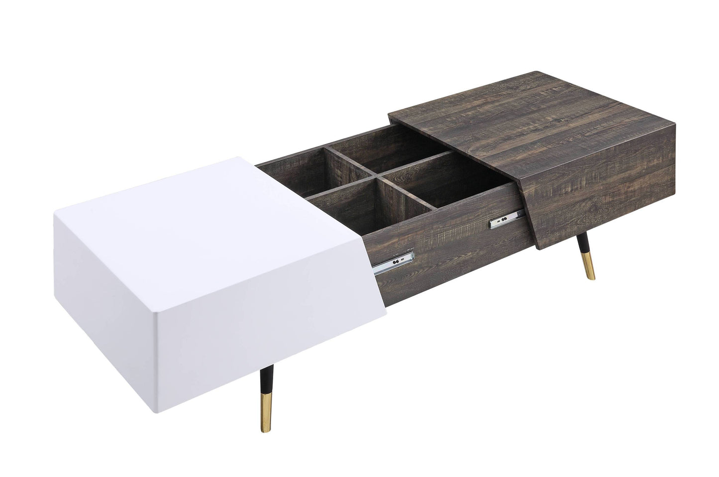 White High Gloss and Rustic Oak Coffee Table with Metal Leg