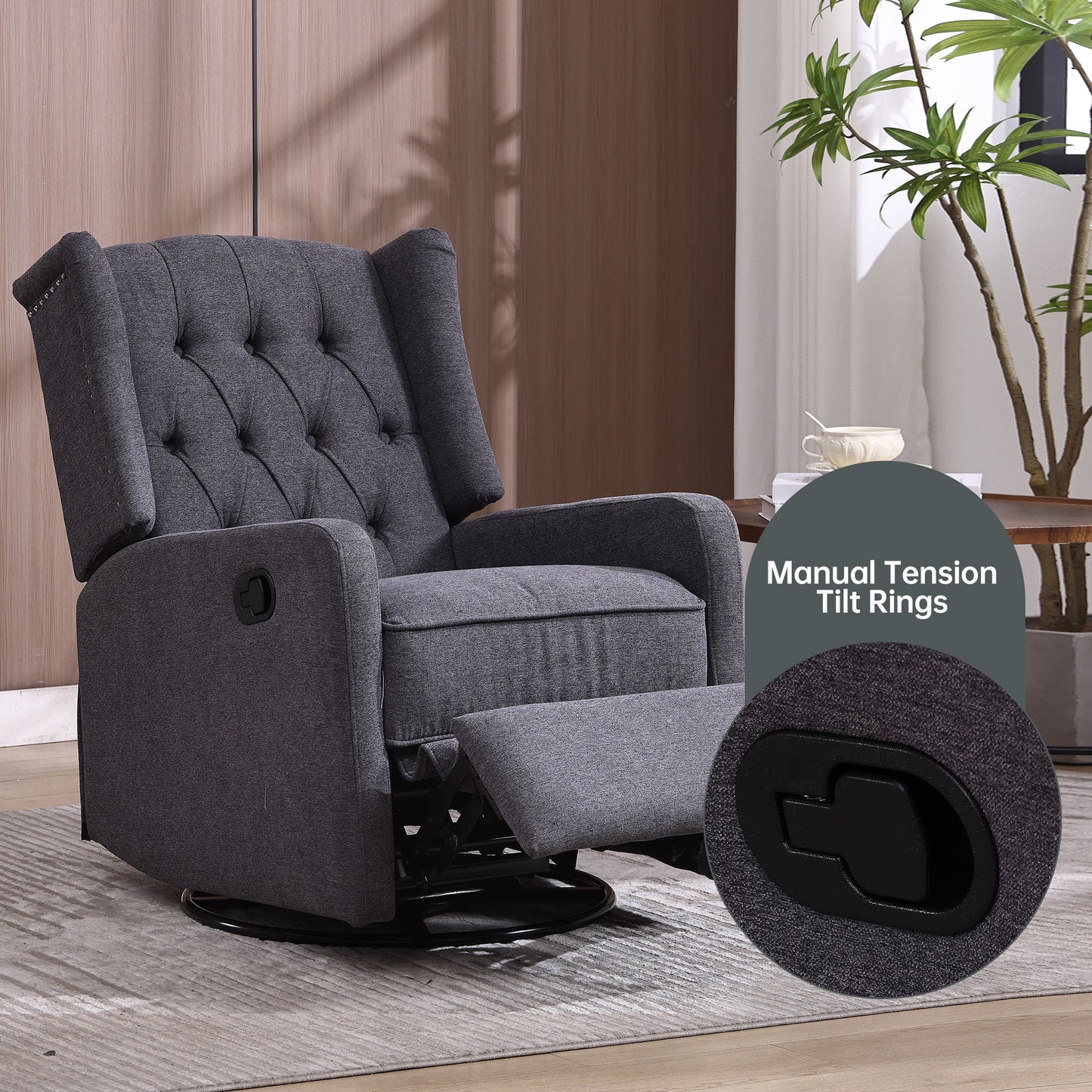 COOLMORE Rocking Recliner Chair,360 Degree Swivel Nursery Rocking Chair,Glider Chair,Modern Small Rocking Swivel Recliner Chair for Bedroom,Living Room Chair Home Theater Seat (Dark Gray)