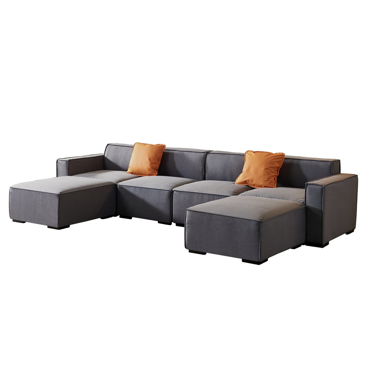 Modular U Shape Sectional Fabric Sofa (Grey)