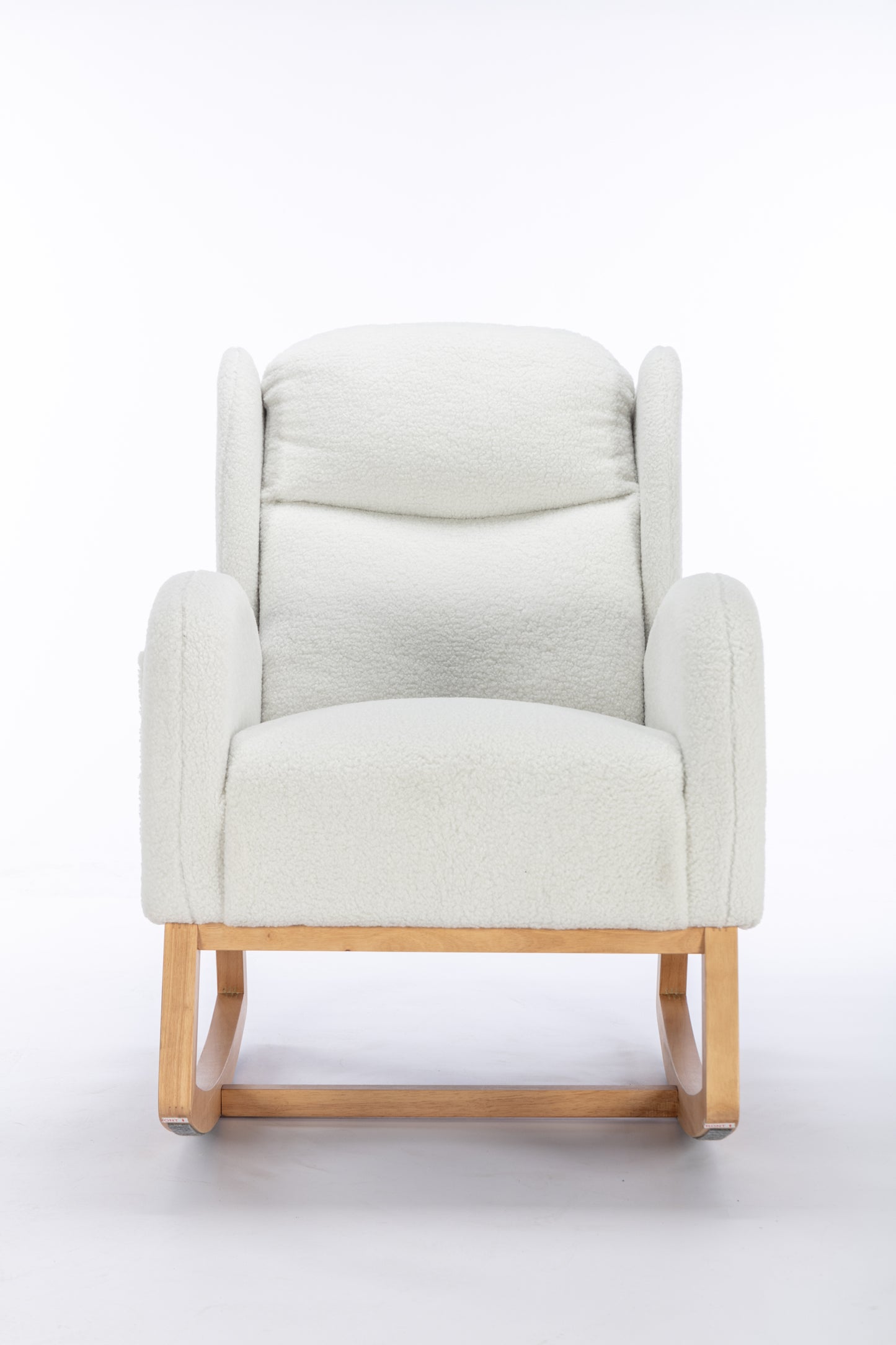 049-Teddy Fabric Rocking Chair With Packet Wood Legs,Ivory