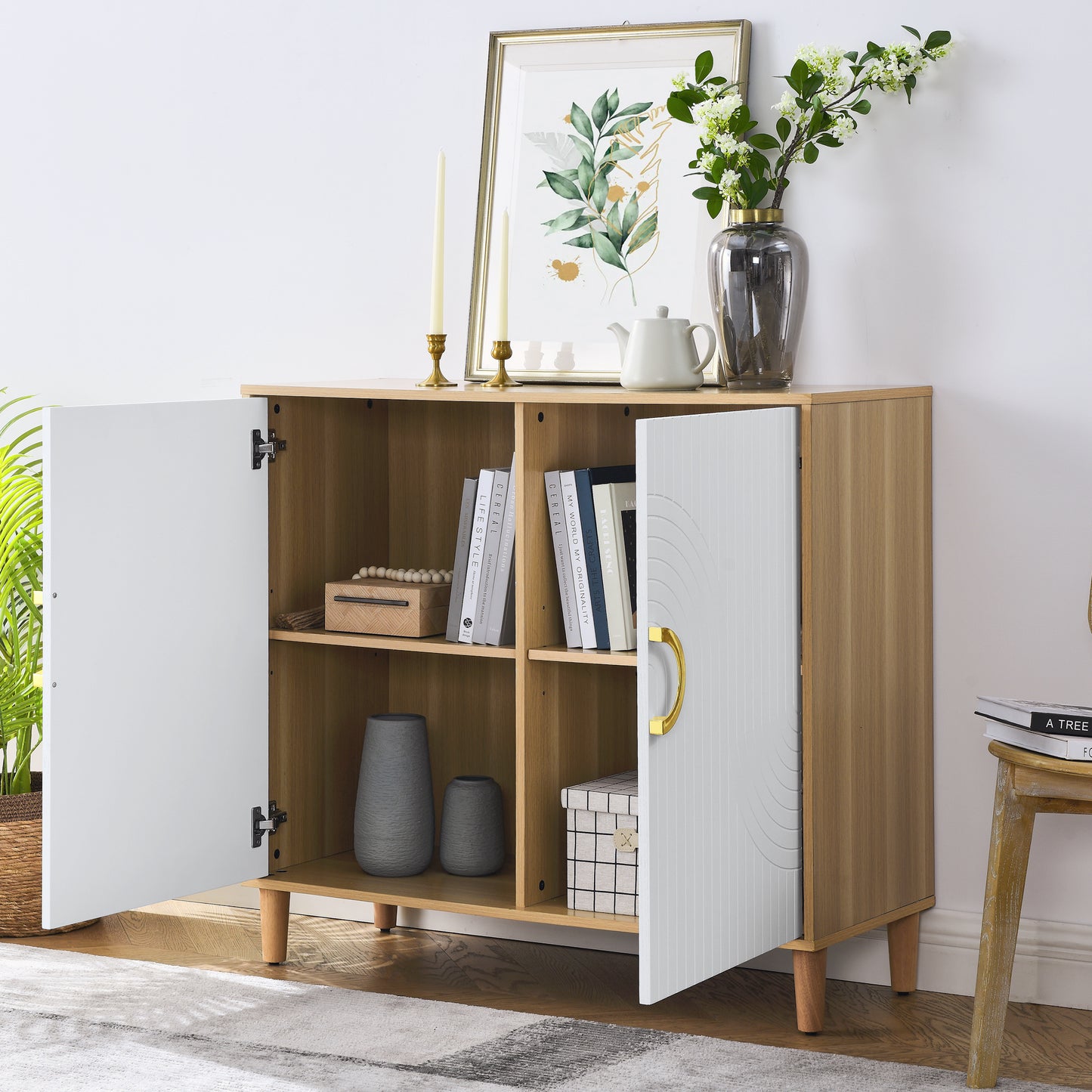 Most comfortable storage cabinet with doors and shelves, modern MDF feature cabinet with adjustable shelves, freestanding sideboard buffet cabinet for kitchen dining room living room hallway,