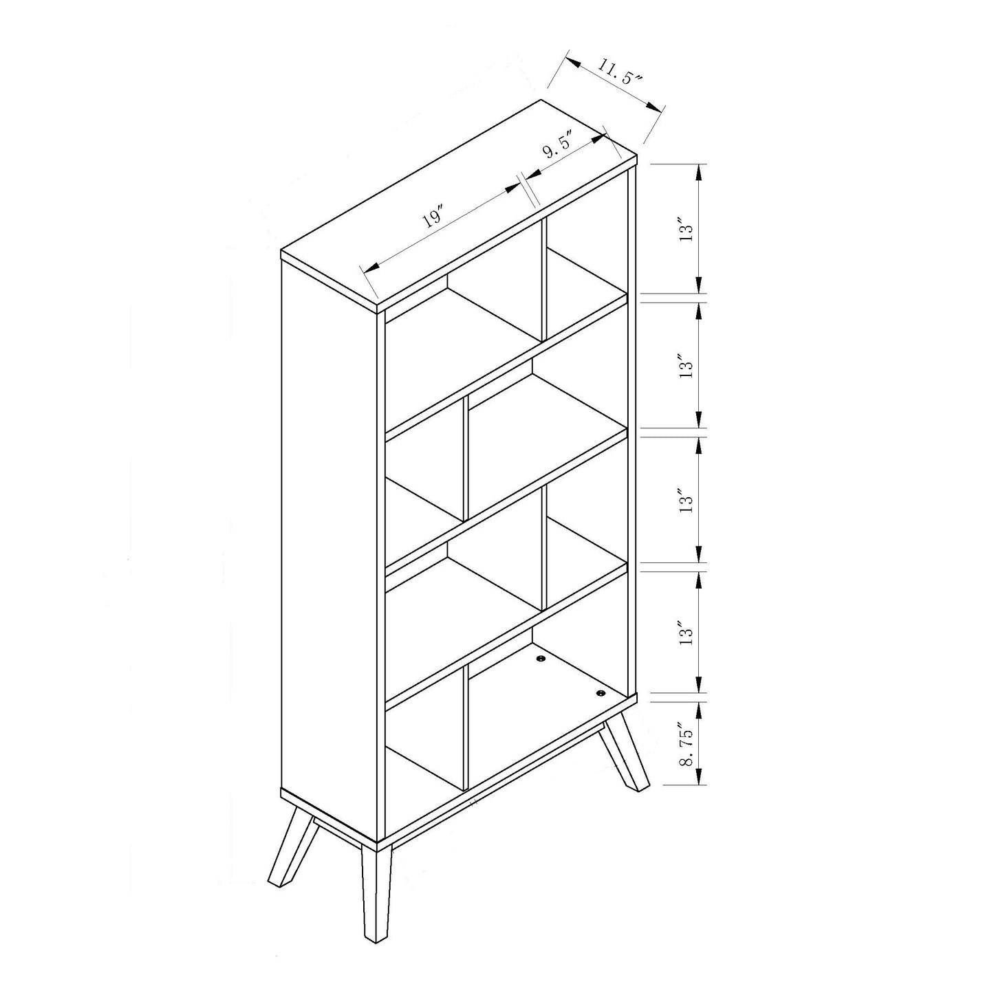 White Two Tone Weathered White Bookcase Display Cabinet Flared Legs Open Back Four Shelves Dividers