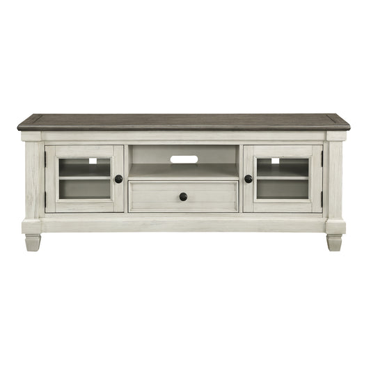 1pc TV Stand with Drawer Storage Cabinets Wooden Living Room Furniture, Antique White and Rosy Brown TV Console Table