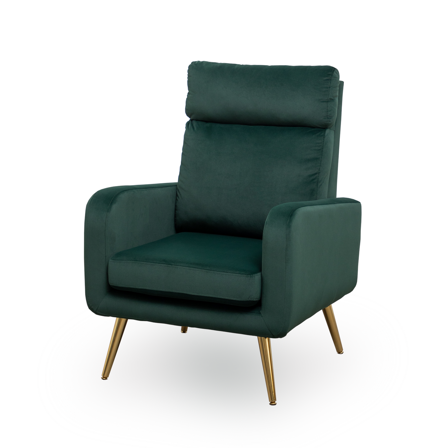 FONDHOME Velvet Accent Chair, Modern Living Room Armchair, Bedroom Dorm Reading Reception Room Comfort Upholstered Sofa Chair, Gold Metal Legs,  Dark Green