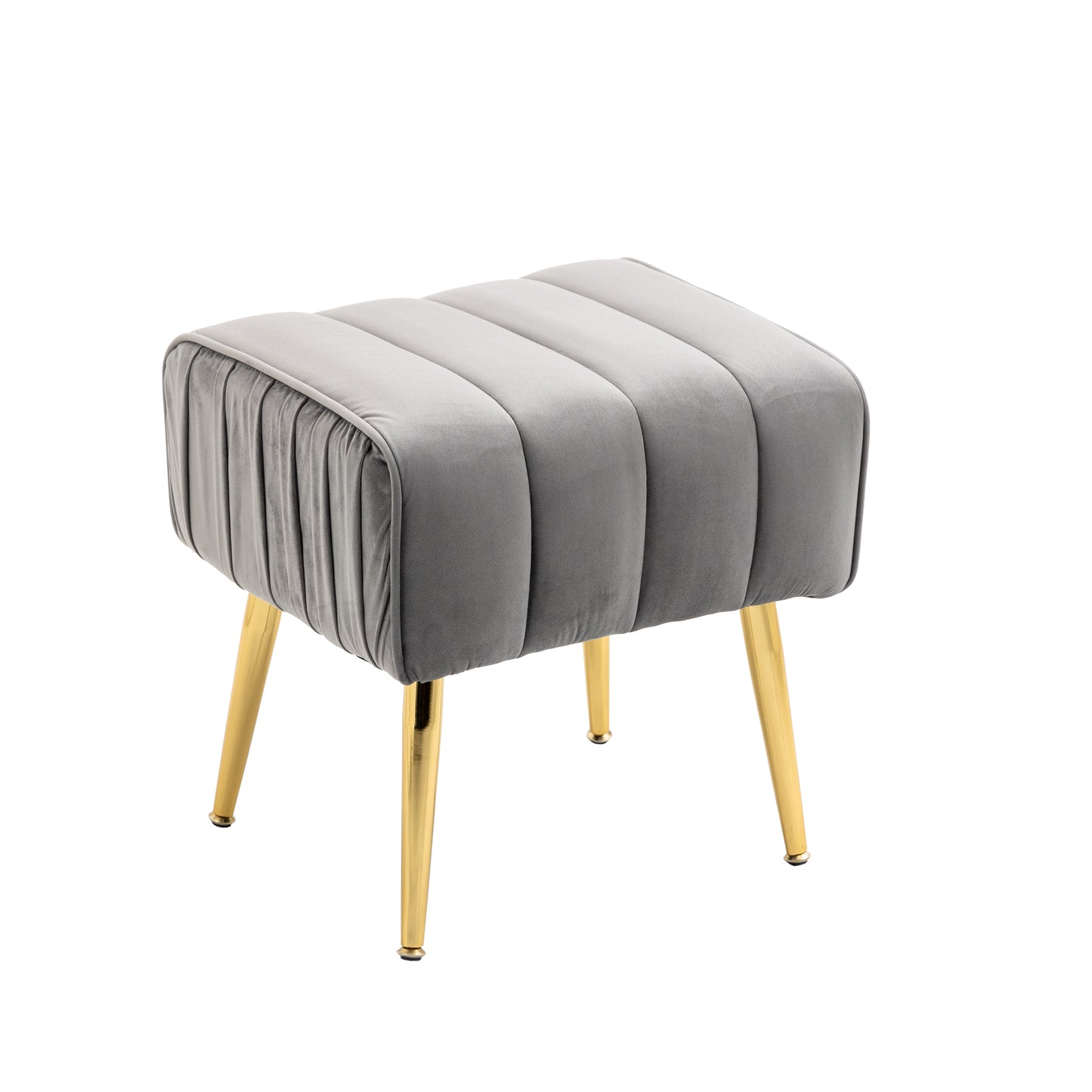 Velvet Accent Chair with Ottoman, Modern Tufted Barrel Chair Ottoman Set for Living Room Bedroom, Golden Finished, Grey