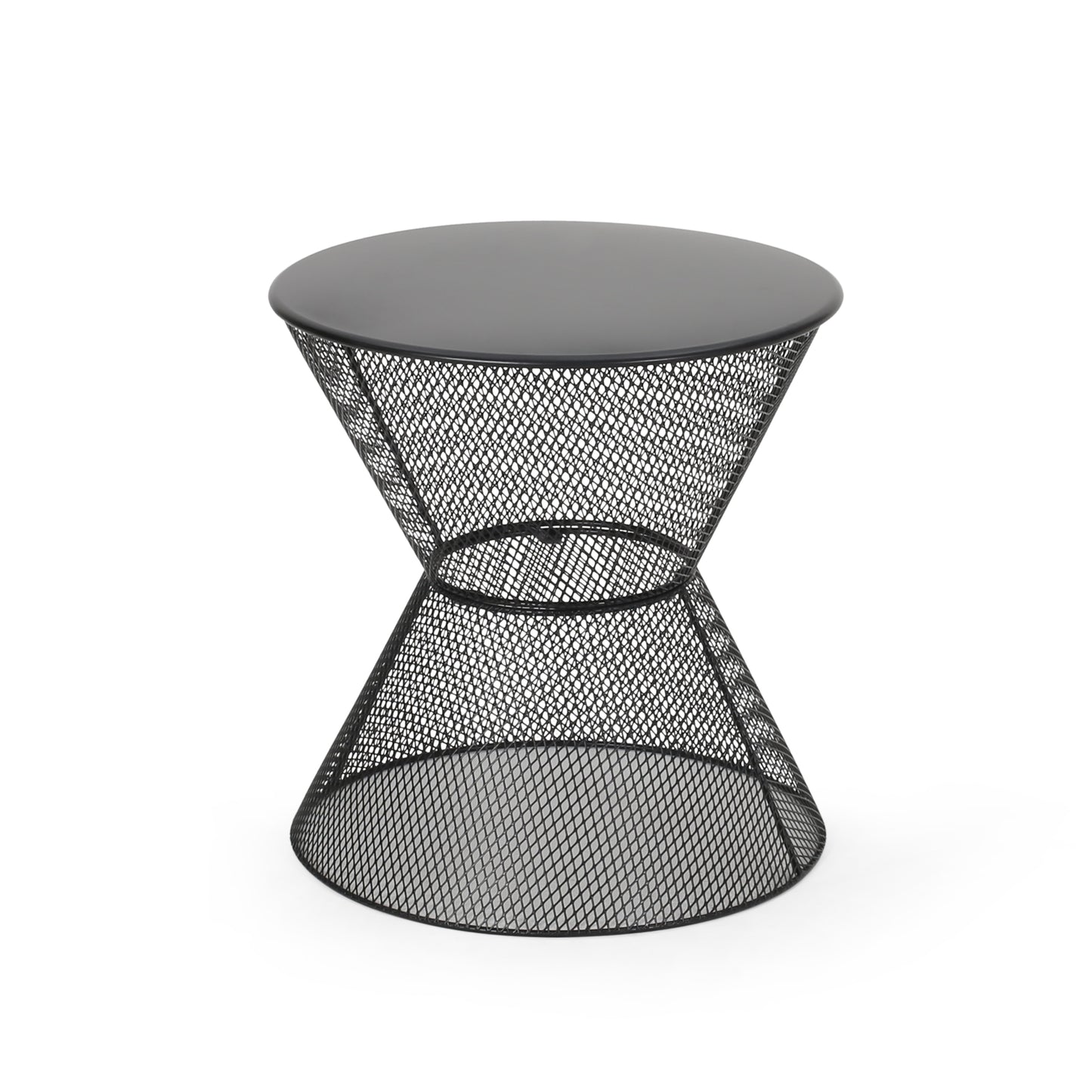 NEVADA Outdoor Side Table with Breezy Mesh Look in Matte Black Iron, 17.75 x 17.75 x 18.25 inches