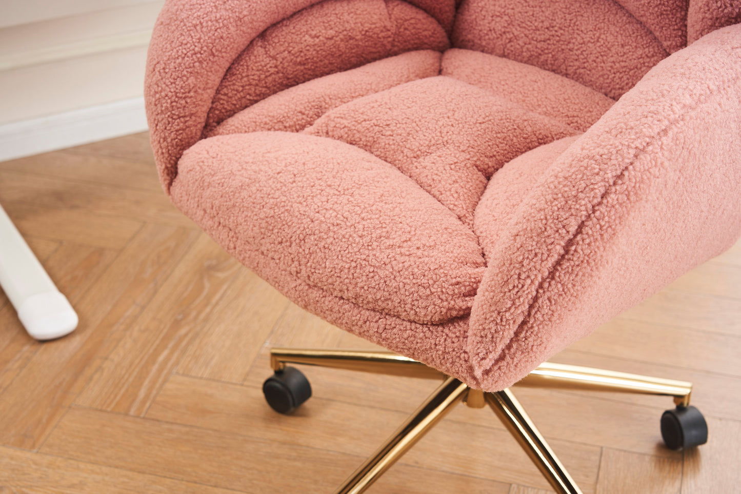 005-Teddy Fabric 360 Swivel Home Office Chair With Gold Metal Base And Universal Wheels,Pink