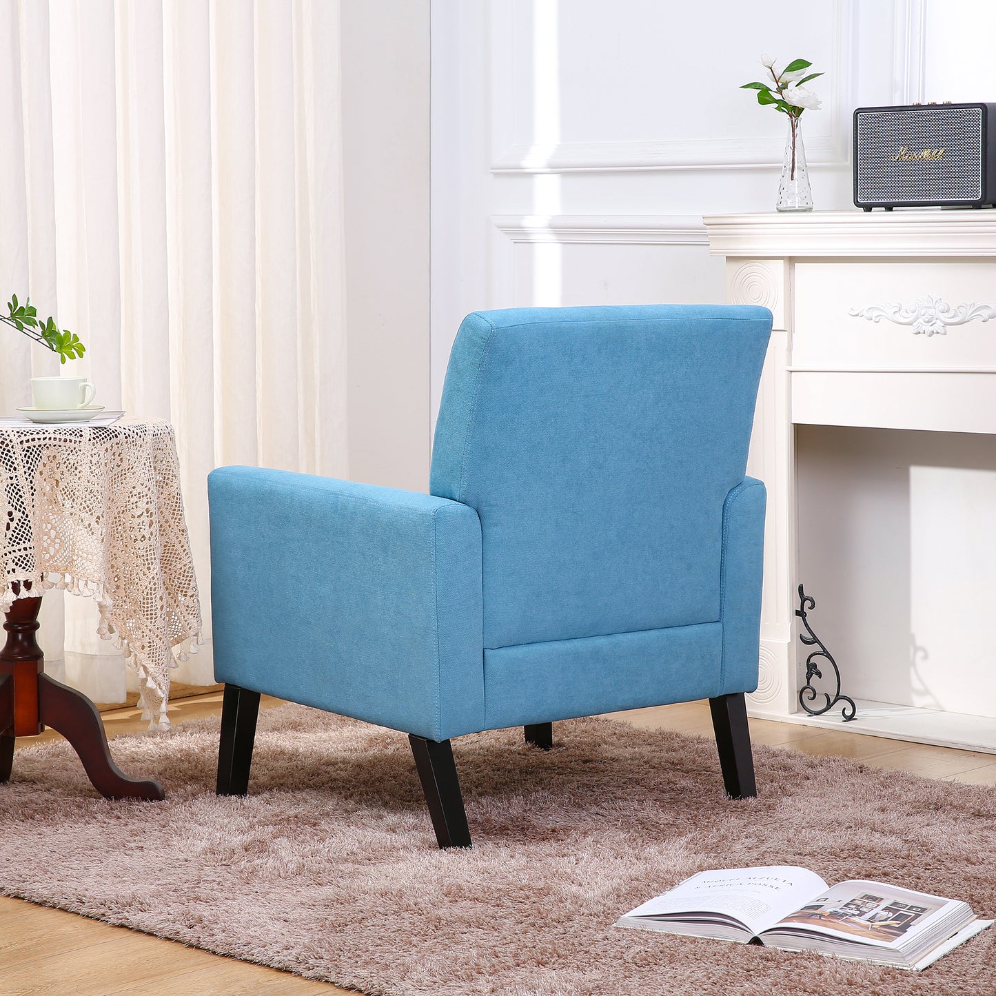 Fabric Accent Chair for Living Room, Bedroom Button Tufted Upholstered Comfy Reading Accent Chairs Sofa (Blue)