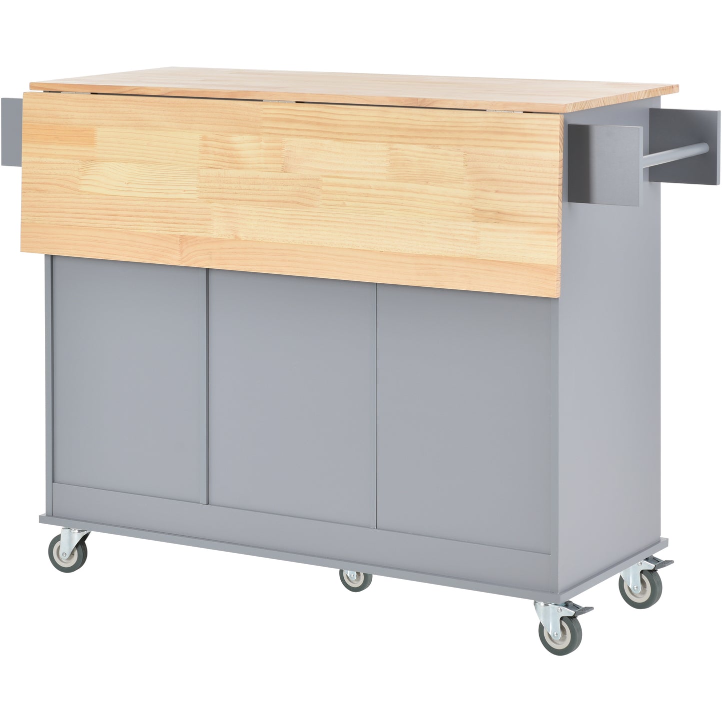 Rolling Mobile Kitchen Island with Solid Wood Top and Locking Wheels,52.7 Inch Width,Storage Cabinet and Drop Leaf Breakfast Bar,Spice Rack, Towel Rack & Drawer (Grey Blue)