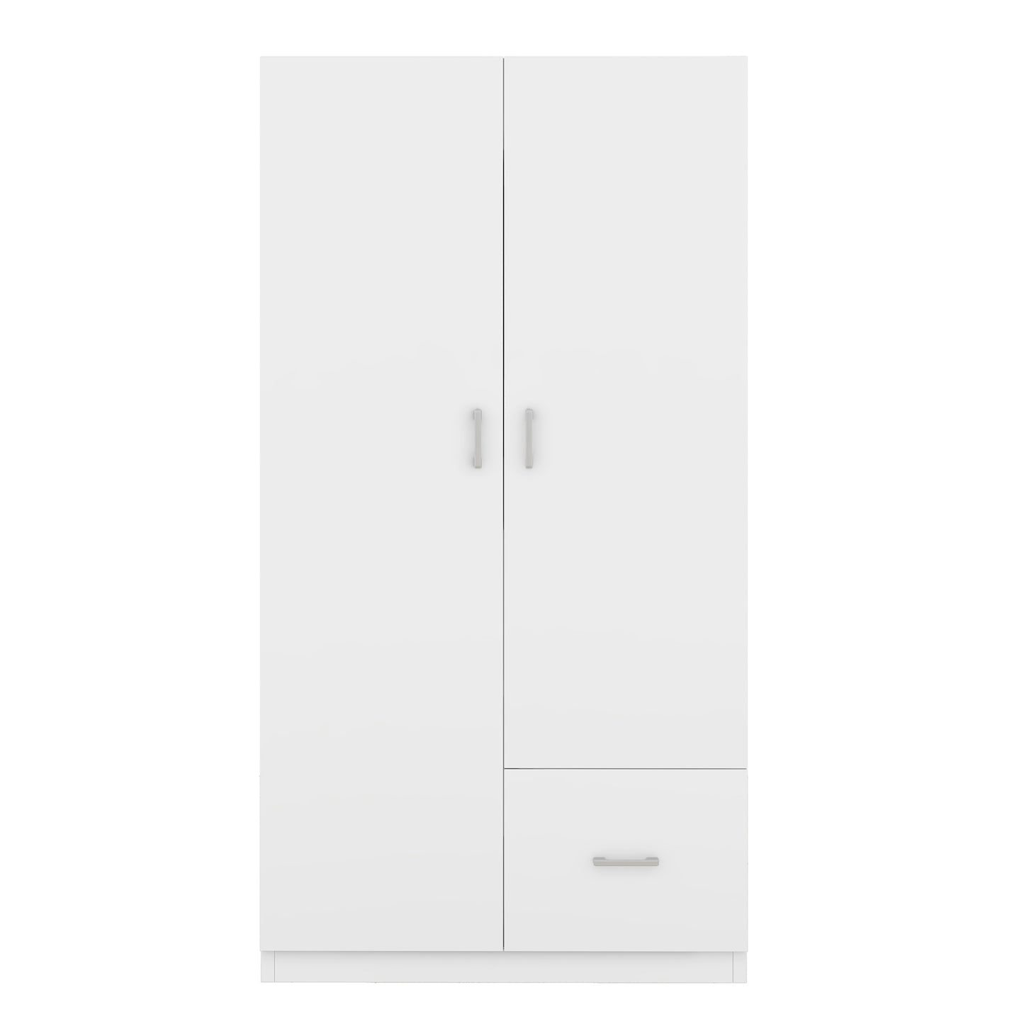 Wooden Wardrobe with Double Doors, Armoire with Hanging Rod, 5 Fixed Shelves, One Storage Drawer,White