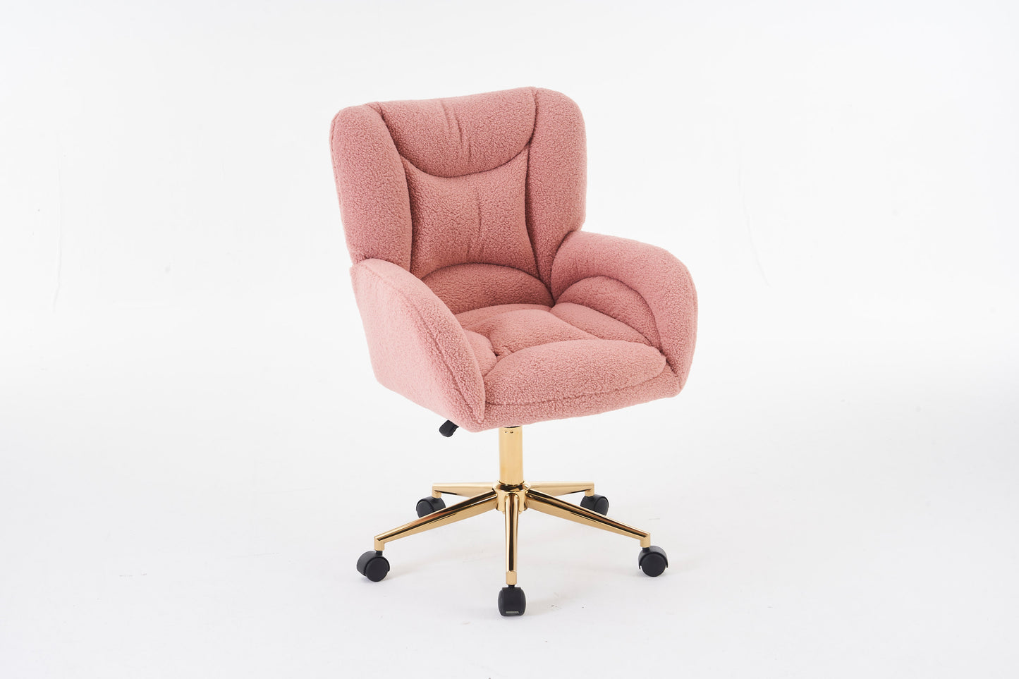 005-Teddy Fabric 360 Swivel Home Office Chair With Gold Metal Base And Universal Wheels,Pink