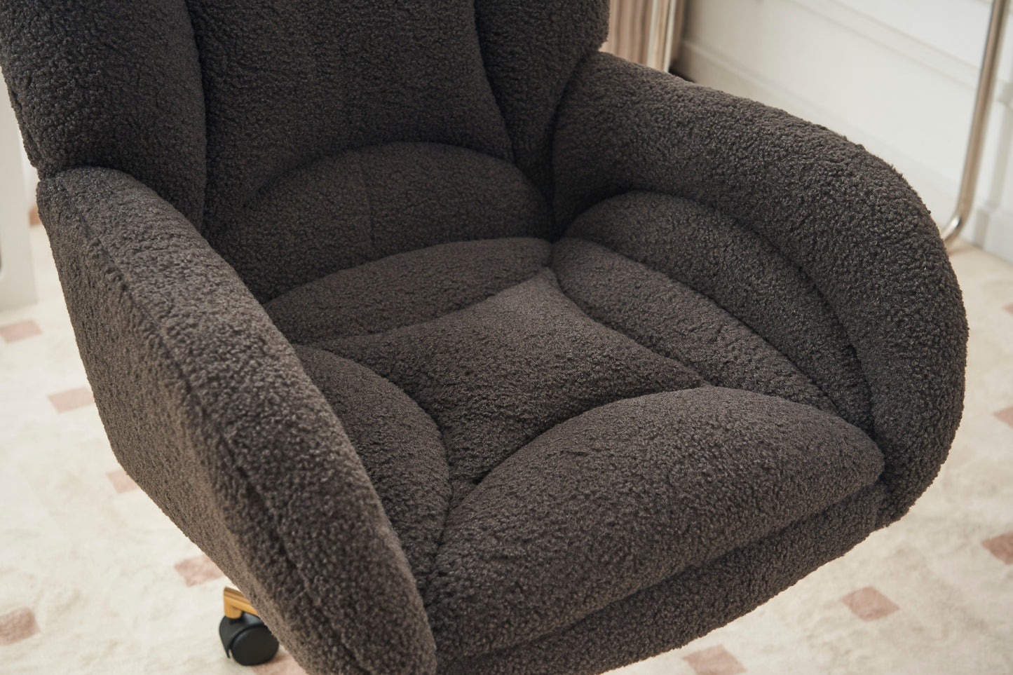 005-Teddy Fabric 360 Swivel Home Office Chair With Gold Metal Base And Universal Wheels,Dark Gray