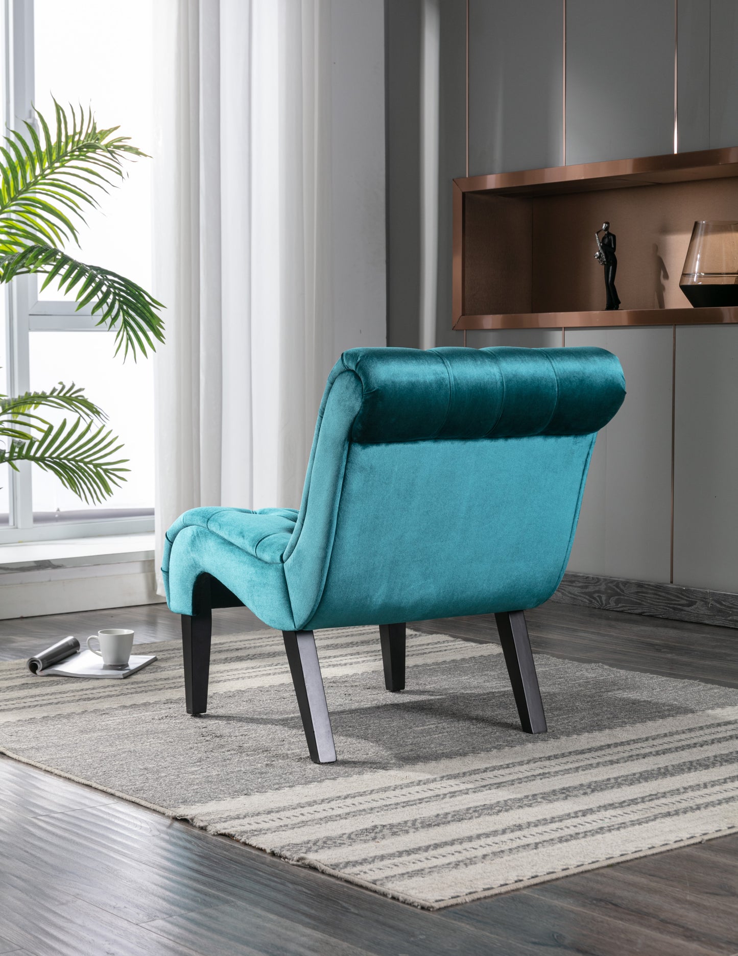 COOLMORE Modern Velvet Armless Accent Living Room Chair / Leisure Chair,Upholstered Fabric Button Comfortable Chair with Wooden Legs for Bedroom, Living Room, Office (Teal Velvet)