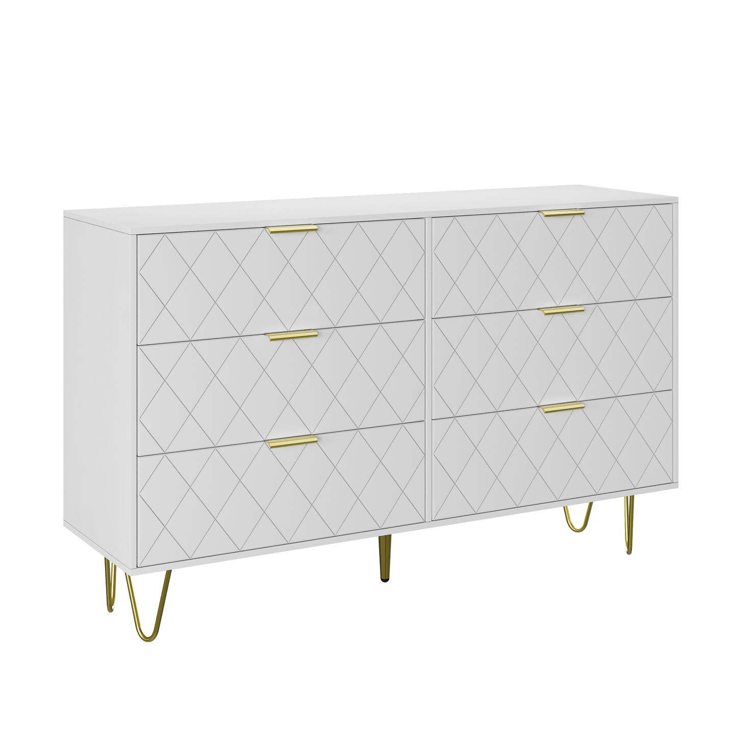 Modern white 6 Drawers for Bedroom,Big Size Wooden drawers with Gold Handles,  Chest Dresser with Deep Drawers for living room