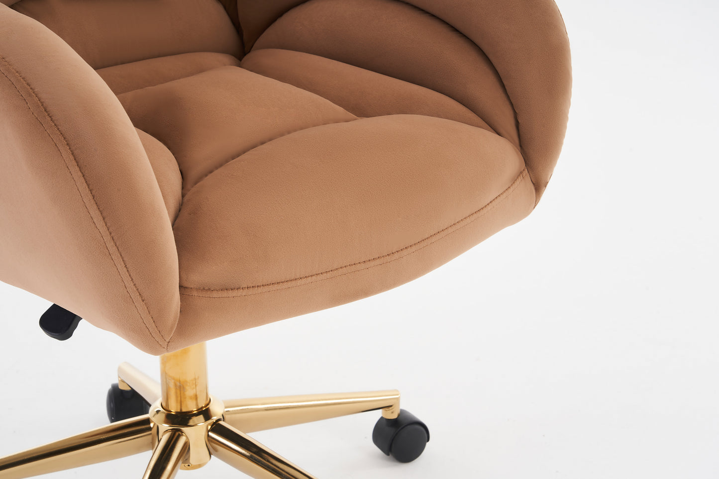 005-Velvet Fabric 360 Swivel Home Office Chair With Gold Metal Base And Universal Wheels,Coffee