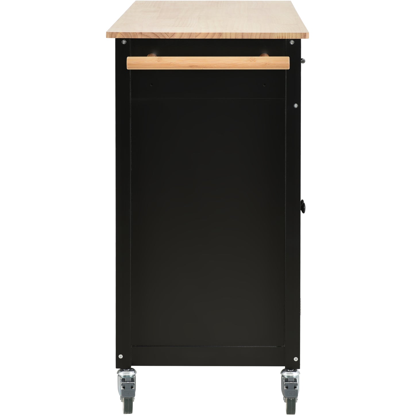 Kitchen Island Cart with Solid Wood Top and Locking Wheels,54.3 Inch Width,4 Door Cabinet and Two Drawers,Spice Rack, Towel Rack (Black)