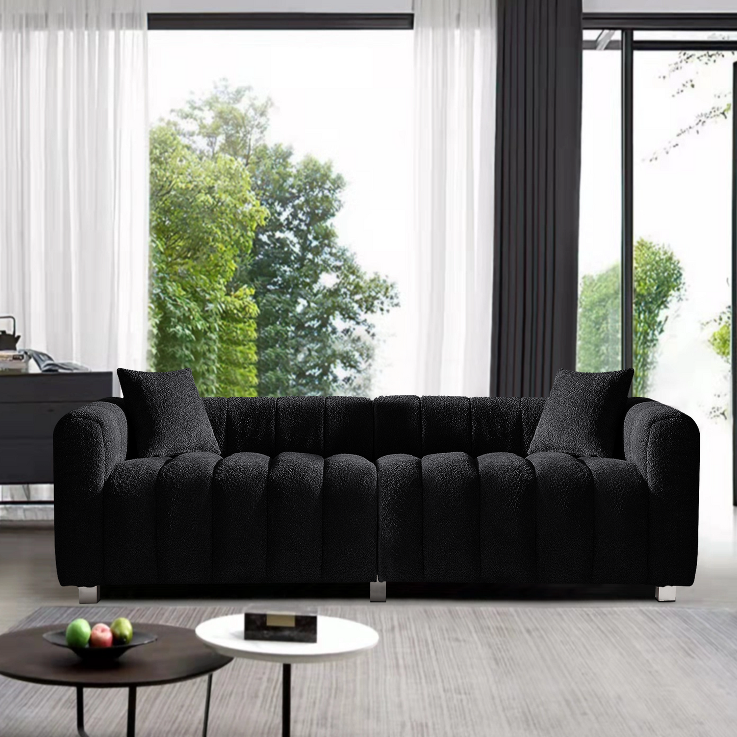 87.4'' Premium Velvet Sofa 3-Seater Loveseat, Modern Bubble Upholstered Couch with Metal Base Legs and 2 Pillows for Living Room, Bedroom.