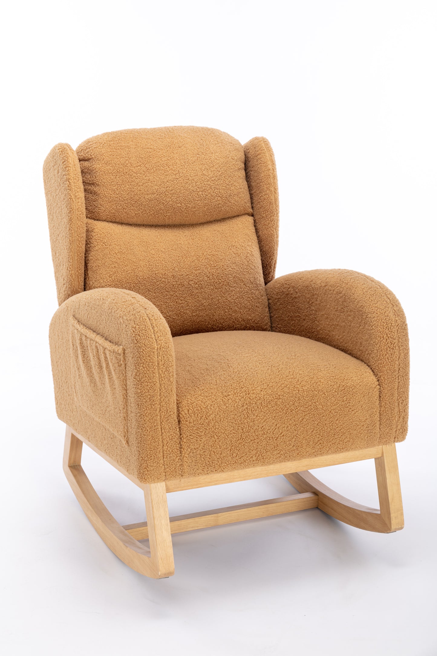 049-Teddy Fabric Rocking Chair With Packet Wood Legs,Khaki