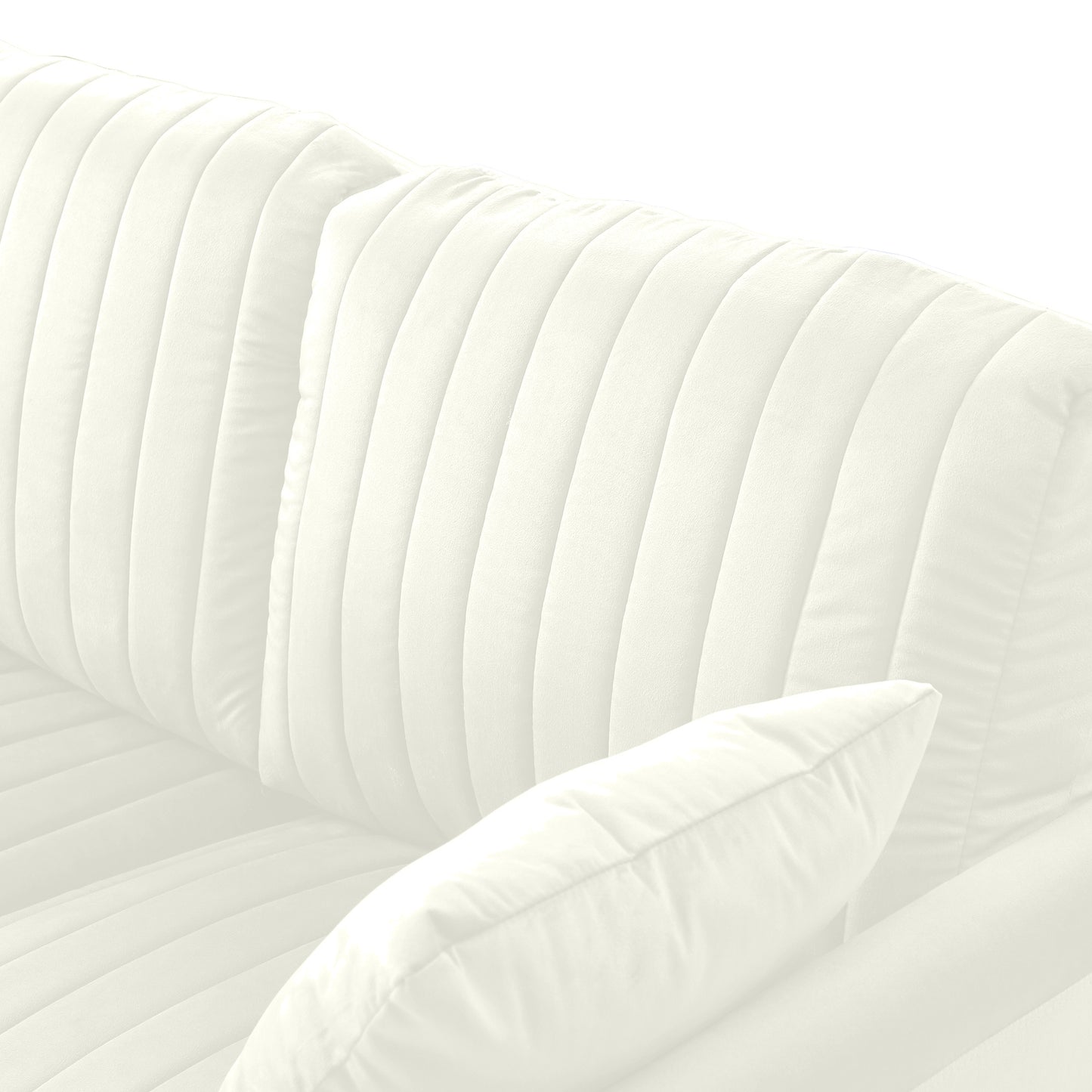 Contemporary Velvet Upholstered 3 Seater Sofa with Deep Channel Tufting and Gold Metal Legs, Cream