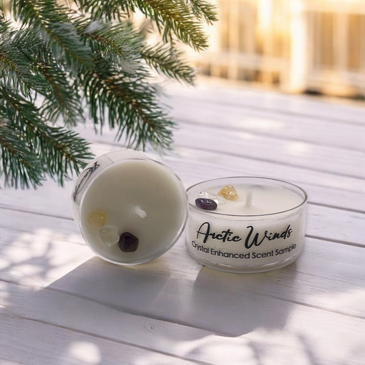 Arctic Winds, Premium Coconut-Soy Wax Tea Light Crystal Candle, 1oz