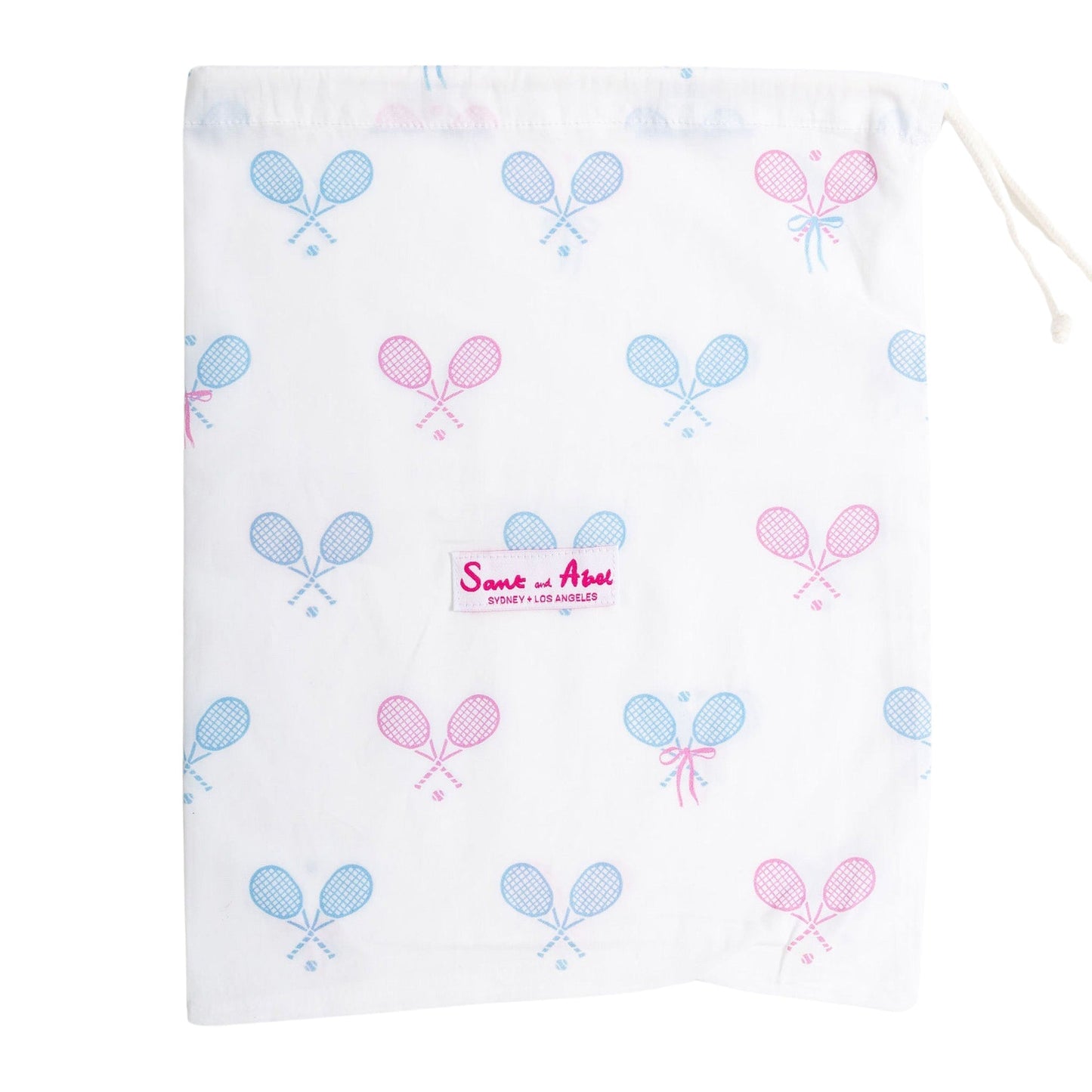 Women's Tennis Bows Short PJ Set - Blue Pink Organic Cotton Poplin