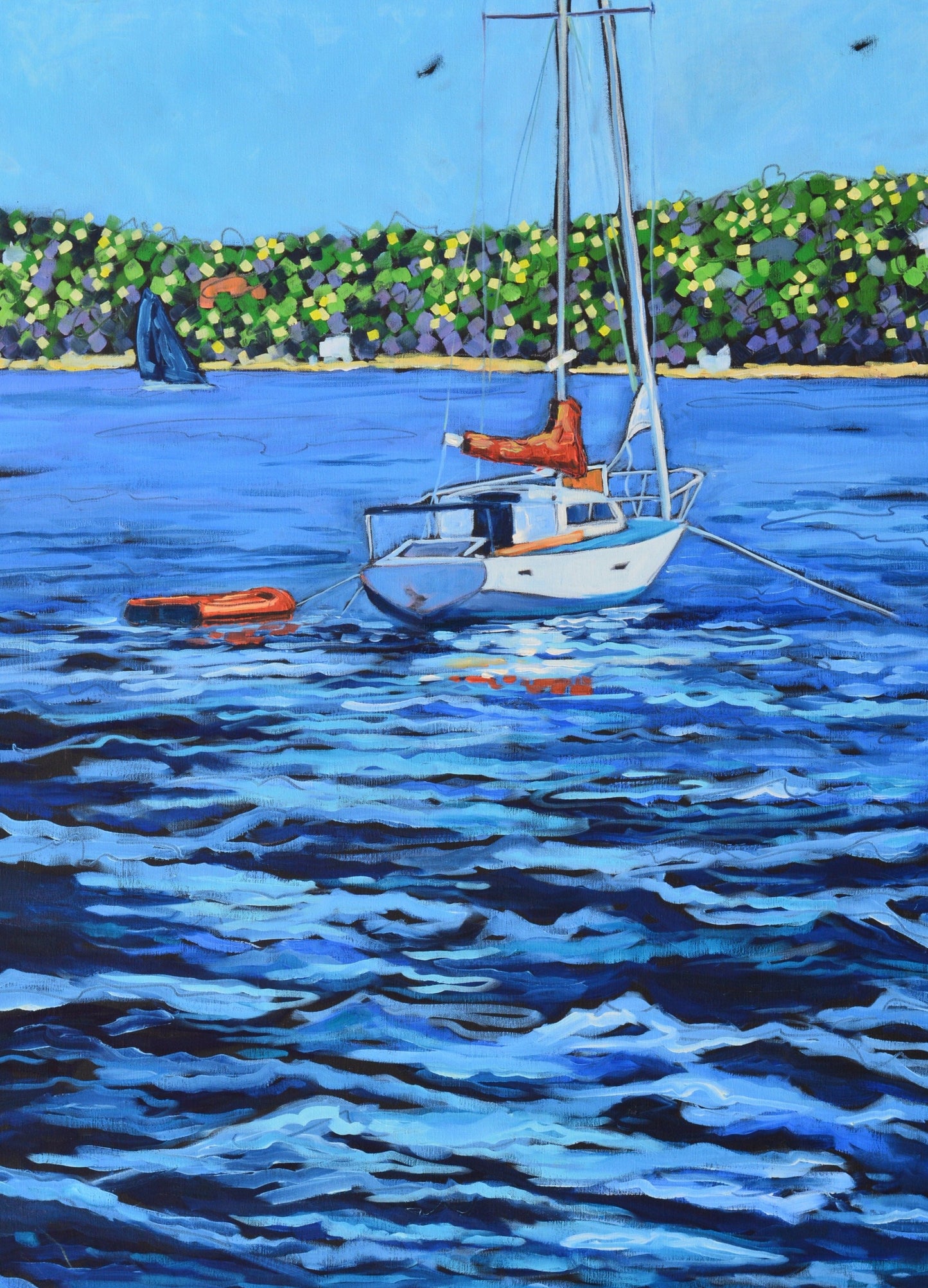 "Anchored" Sailboat Lake Print on Paper, Wood Panel - Wall Art Home Decor