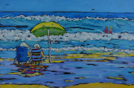 "Beachgoers I" Original Oil Painting on Canvas, Beach Wall Art, Artist Christi Dreese