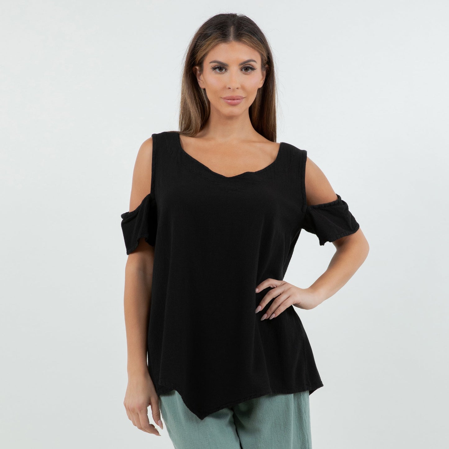Mylie Cold Shoulder Top 100% Cotton Gauze