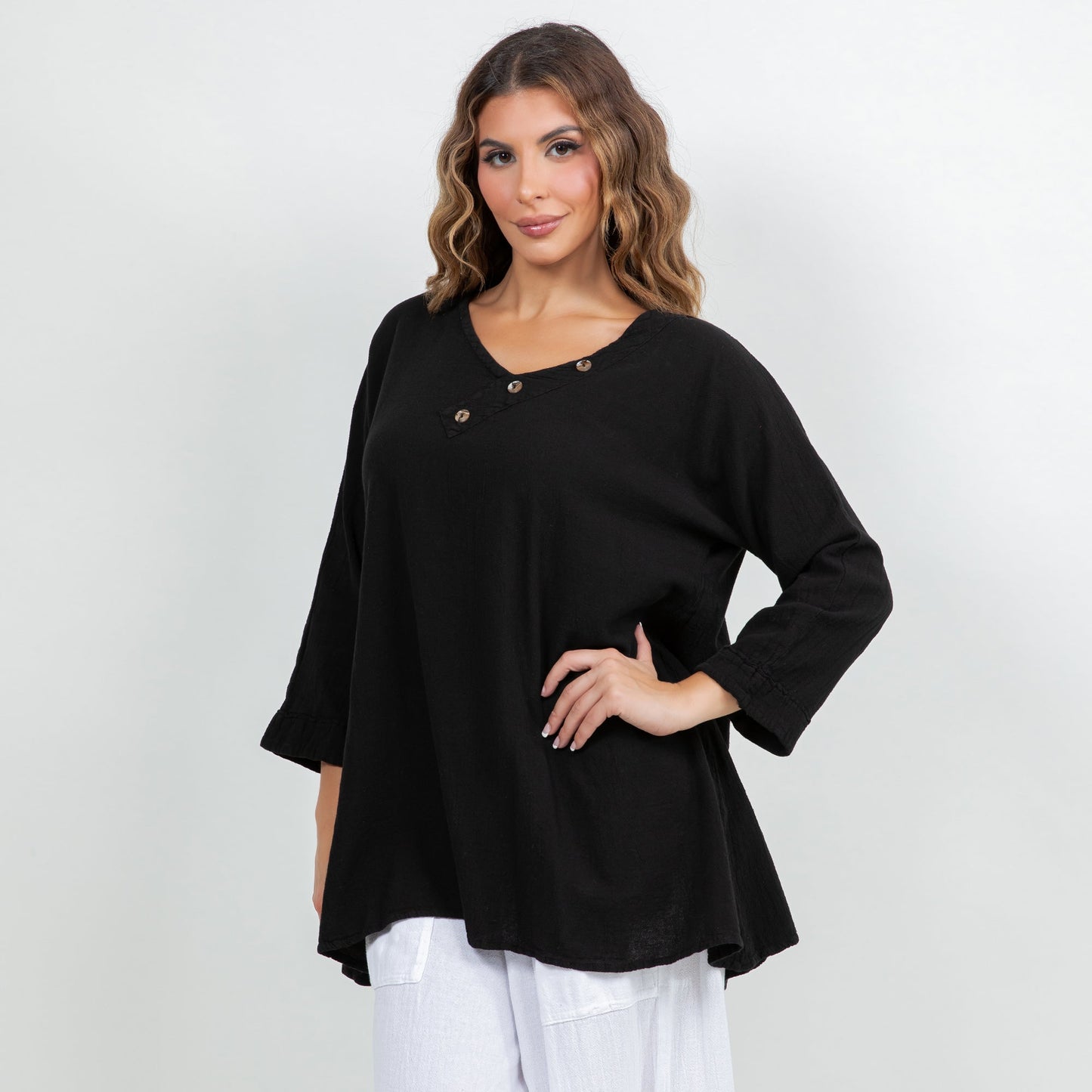 Lu V-Neck Top 100% Cotton Gauze