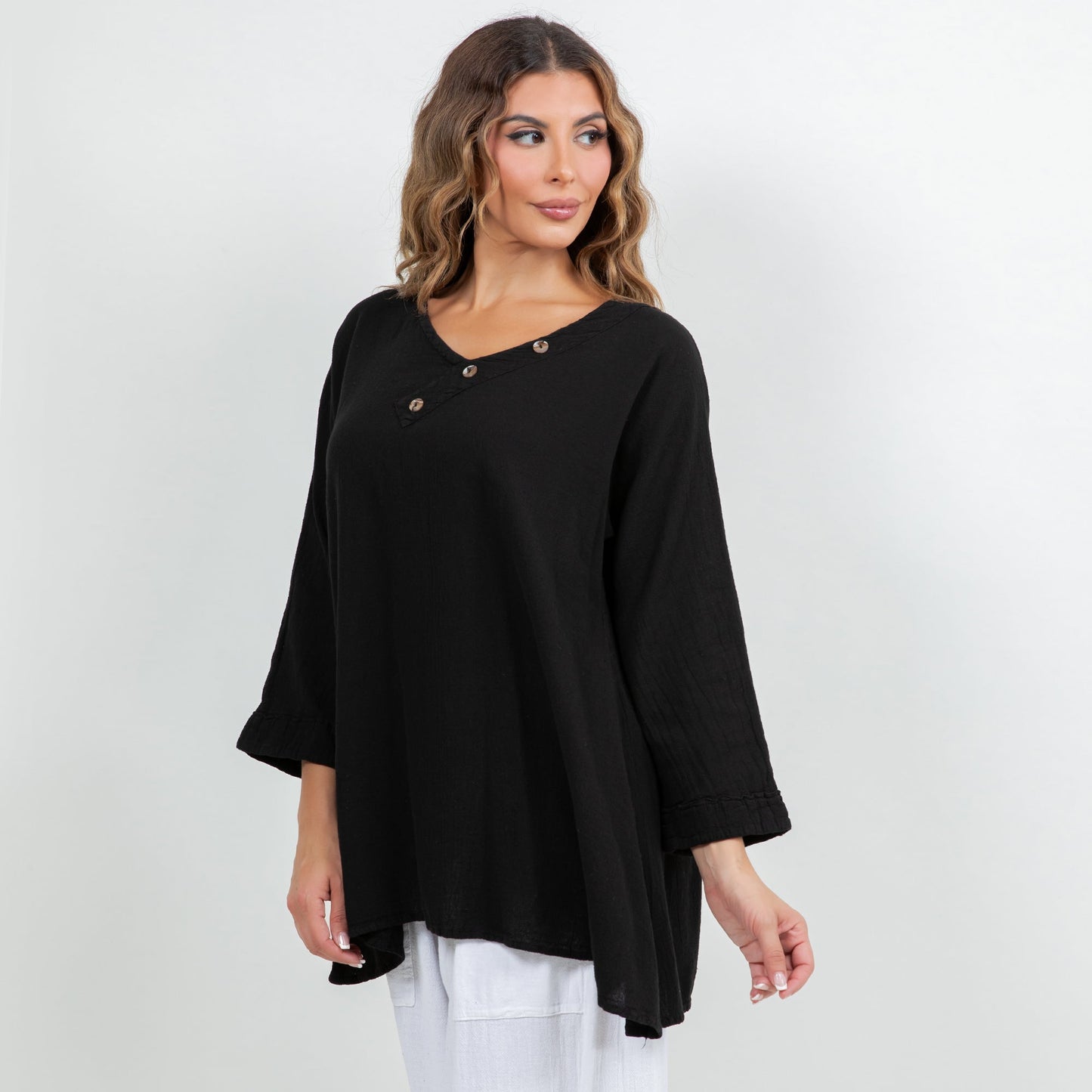 Lu V-Neck Top 100% Cotton Gauze