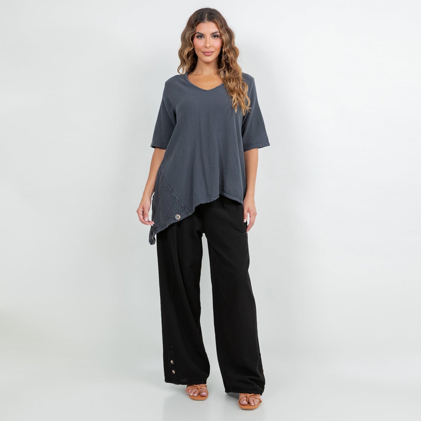 Dagny Top - Cotton Knit Accents Overlay a Fun Sidekick 100% Cotton Gauze