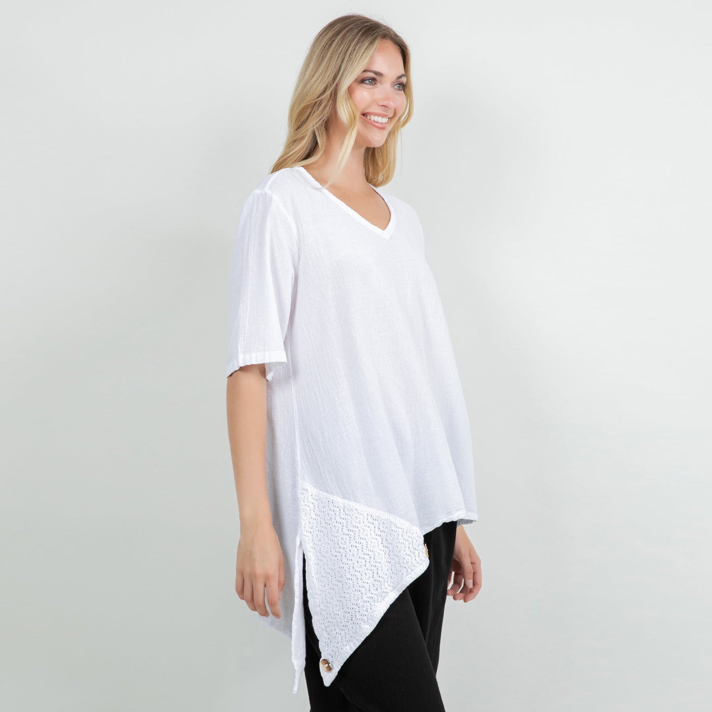 Dagny Top - Cotton Knit Accents Overlay a Fun Sidekick 100% Cotton Gauze